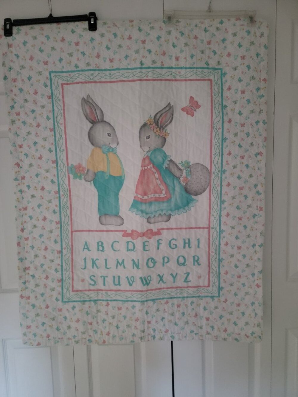 Vintage Child's Blanket 1980's Country Cottage Crib Blanket or Wall Hanging